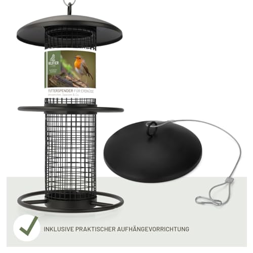 wildtier liebe Vogelfutterspender 26cm, Schwarz - Erdnussfutterspender aus rostfreiem Metall, Vogel Futterstation, Futtersäule, Nüsse Erdnüsse, Wildvögel Futtersilo