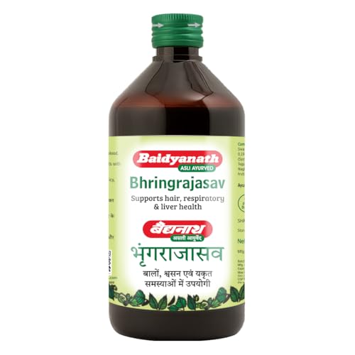 Image of Baidyanath Bhringrajasav Syrup | Ayurvedic Hair Growth, Cough Relief & Multi-Benefit Tonic | The Ultimate Ayurvedic Solution for Respiratory Health, Liver Support, and Blood Purification | Helps in Hairfall & Premature Greying | 450 Ml