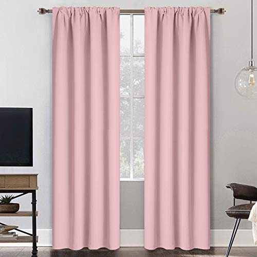 Yakamok Pink Rod Pocket Blackout Curtains 84 inches Long for Bedroom