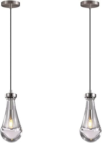 Miniatura 7 de Juego de dos luces colgantes de gota de lluvia, luces colgantes de níquel para isla de cocina, iluminación colgante de interior, lámparas colgantes,