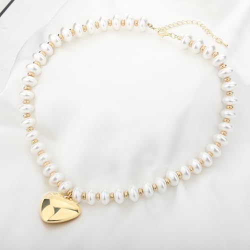 Chunky Heart Statement Necklace for Women Pearl Colorful Puffy Trendy Beaded Beach Choker Jewelry (Pearl Heart) by Qiuseadu - Used condition - Image 6