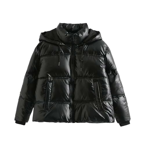 Women's Winter Casual Puffer Jacket Teen Girl Stand Colla Hooded Crop Padded Jacket Y2K Pockets Baggy Short Coats