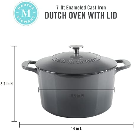 MARTHA STEWART Gatwick 7-Quart Enamel Cast Iron Dutch Oven – Classic Grey – Durable Heavy-Duty Dutch Oven for Slow Cooking, Braising & Baking - Thumbnail 3