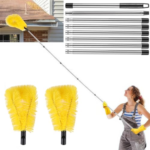 Gutter Cleaning Tools 10.5 feet Telescopic Gutter Cleaner with 8 Extendable Poles and 2 Cleaning Brushes, Roof Cleaner for Cleaning Leaves Debris Window - Image 2