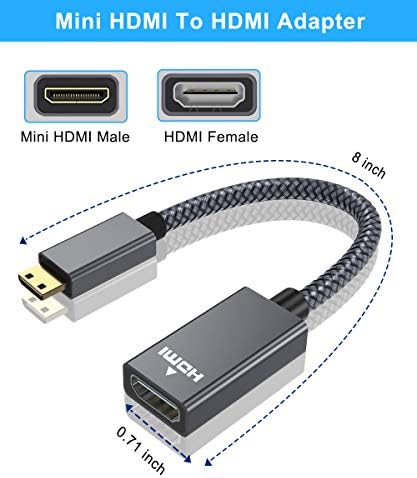 Elebase Mini HDMI Male to HDMI Female Cable Adapter,4K/60Hz 0.67 FT High Speed Standard Type C HDMI 2.0 Connector for DSLR Camera,Camcorder,Graphics Video Card,Laptop,Pico Projector,Raspberry Pi W