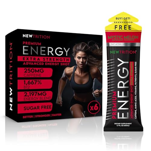 Image of NewTrition Extra Strength Energy Shots 1.7 fl oz - 250mg Caffeine with B Vitamins & Amino Acids, Sugar-Free Zero Calorie Vitamin Energy Drink for Focus & Endurance (Pack of 24, 8 Flavors - Mixed 1&2)