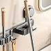 AmoiChic Suction cup Rectangular Heavy Duty, Wall Mount Storage Broom, Mop Holder or Tool Organizer with Hooks and Slots for Home, Garage, Garden, Laundry, or Kitchen, 1.57 x 13 x 4.92 in, Gray