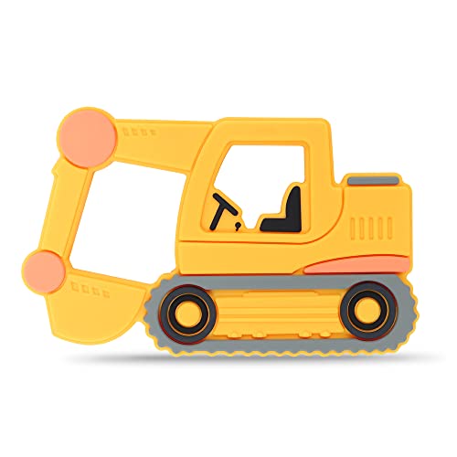 Image of Baby Food Grade Silicone Carrier Vehicle Teether Toy with Pacifier Clip Holder,Teething Toys Gift Set for 3 Months+ Boys and Girls,Freezer Safe,BPA Free. (Excavator)