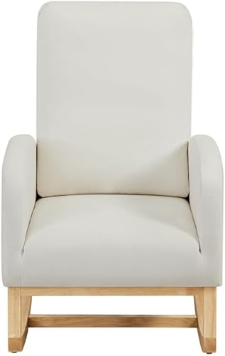 Miniatura 3 de Mecedora, respaldo alto con bolsa lateral y tapizado extraíble, sillón de madera de franela con base de madera maciza para sala de estar,