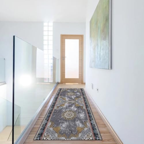Alfombra de pasillo larga gris 90x200 cm lavable para decoración de dormitorios 4