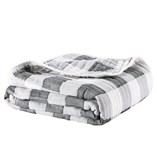 Image of MUKIN Neutral Cotton Receiving Swaddle Blanket and Quilt for Girls and Boys, Also for Newborn Nursing Cover, Baby Bath Towels (Grey,White)