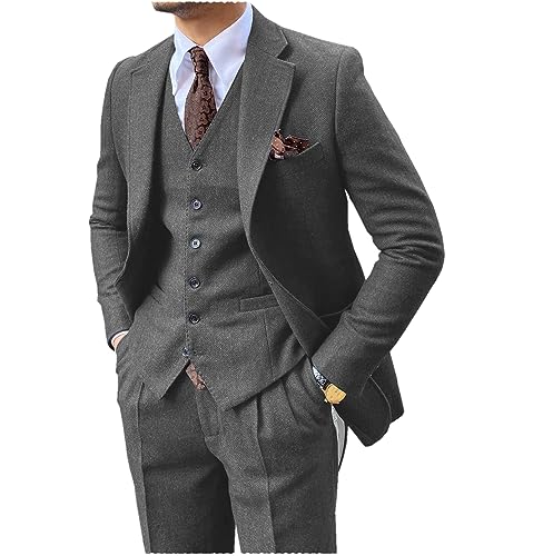 Terno de casamento masculino tweed espinha de peixe, 3 peças, formatura, smoking, padrinhos, Azul, 4
