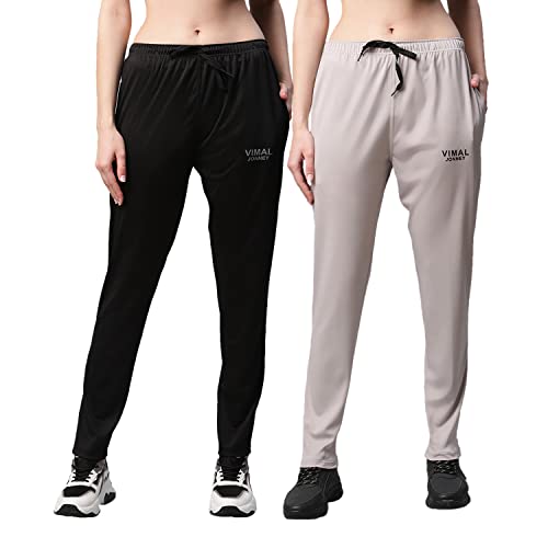 Image of Mack Jonney Dryfit Lycra Solid Trackpants for Women (Pack of 2)-Dryfit D10 BLK BLU 002-P