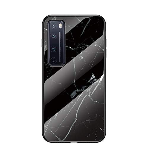 Rfvzubemok Compatible with Huawei nova 7 Pro 5G Case,3 in 1 (PC Glass Back Panel+TPU Silicone) Anti-Drop Phone Case Cover Black