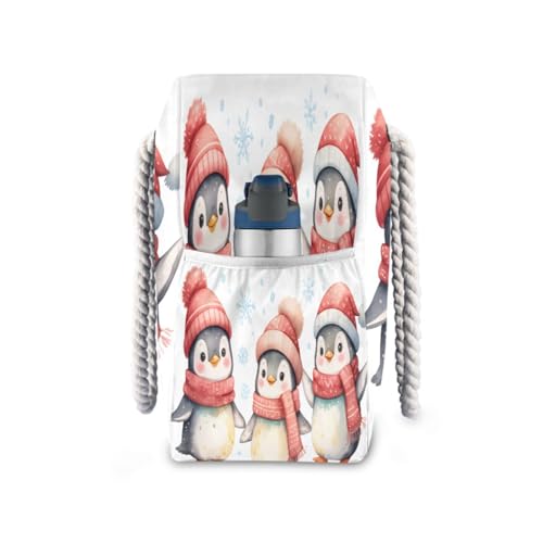 Penguin Scarf Snowflakes Beach Tote Bag for Women Waterproof Swim Pool Extra Large Beach Bags with Zipper Carry On Travel Bag for Yoga Gym Women Vacation Essentials Nurse3