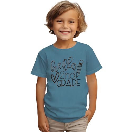 GLIGLITTR Girls Boys Back to School Shirt First 2nd Third Fourth Grade Tshirt First Day of School Outfit Kids Summer Tee Tops(Blue,2nd Grade,8-9X)
