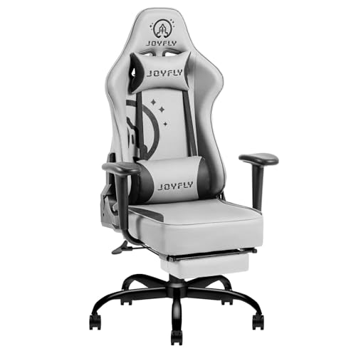 JOYFLY Gaming Chair, Gaming Chair with Footrest Ergonomic High Back Office Chair for Adults Teens, Racing Style Gamer Chair with Lumbar Support and Reclining Back, 350lbs Capacity, Grey