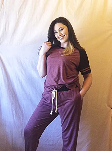 Image of PRETTYGARDEN Women's Two Piece Outfits Striped Short Sleeve Pullover and Long Pants Tracksuit Pajama Lounge Jogger Sets