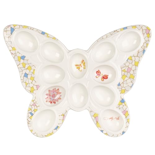 Dolly Parton Jeweled Mosaic Butterfly Figural Deviled Egg Platter Dish, Ceramic Egg Holder Plate, 12 Hole...