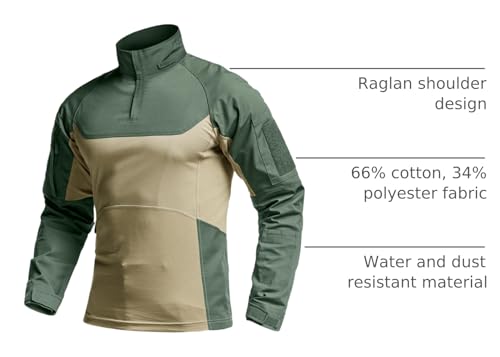 CQR Men's Combat Shirt Tactical 1/4 Zip Long Sleeve Military BDU Shirts Camo EDC Top with Pockets