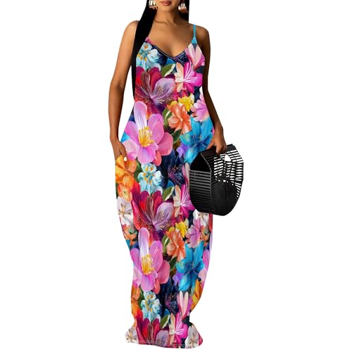 Image of SUZONANA Women Plus Size Summer Maxi Dress Spaghetti Strap Loose Sundress