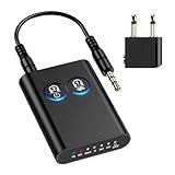 Ankilo Bluetooth 5.2 Transmitter Receiver, Upgraded 2-in-1 Airplane Wireless Adapter, Dual Link AptX Adaptive/LowLatency/HD Audio, Aux Adapter for Home Stereo, Airplane, Boat, Gym