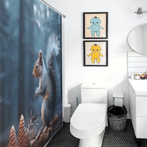 Rideau de douche écureuil anti-éclaboussures en tissu pour baignoire familiale
