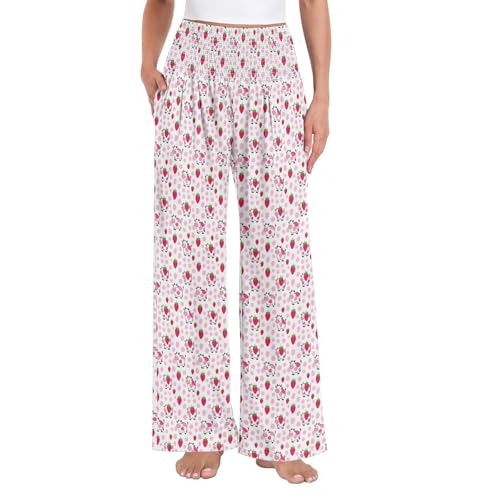 Pantalon de détente à jambe large imprimé vache rose idéal pour le yoga et le cocooning
