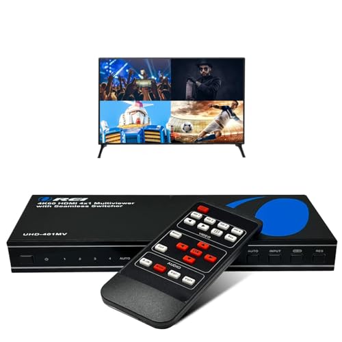 OREI 4K Multi HDMI Viewer Quad 4 in 1 Out, Switcher 4 Ports Seamless IR Remote Support 4K @ 60Hz 1080P for PS4/PC/DVD/Security Camera, HDMI Switch Optical Audio L/R Output - UHD-401MV