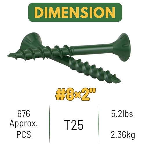 Image of WELLOCKS #8 x 2 in Green Deck Screws, 5.2 lbs with T25 Bit | 1000+ Hour Salt Spray Coating, T25 Bit Included for Outdoor Deck Boards, Fences, and Wood Projects.