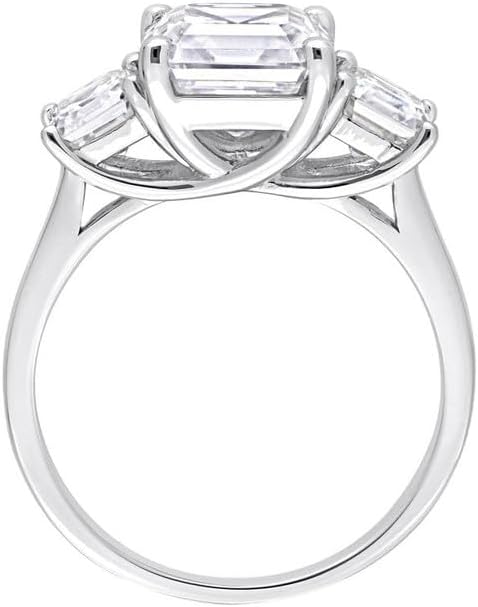 Jewels by Parijaat 3 Cttw Asscher Cut Created Diamond Three Stone Prong Set Wedding Engagement Ring In 14K White Gold Over 925 Sterling Silver