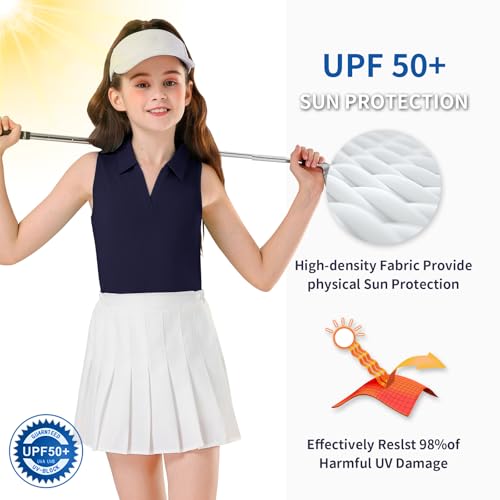 Image of Soneven Girls Sleeveless Polo Shirts Button UP Golf Tennis T-Shirts with Collared Quick Dry Tank Tops for 4-14 Years