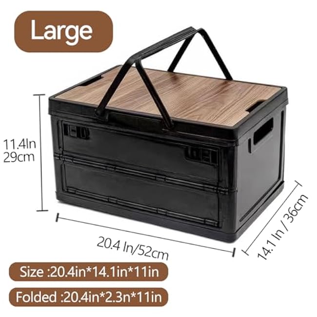 Collapsible Storage Box with Wooden Cutting Board Lid ¨C perfect design PP Base for Camping, Car, Home & Office ¨C Foldable, Space-Saving Organizer with Handles£¨Suitable for girls£©