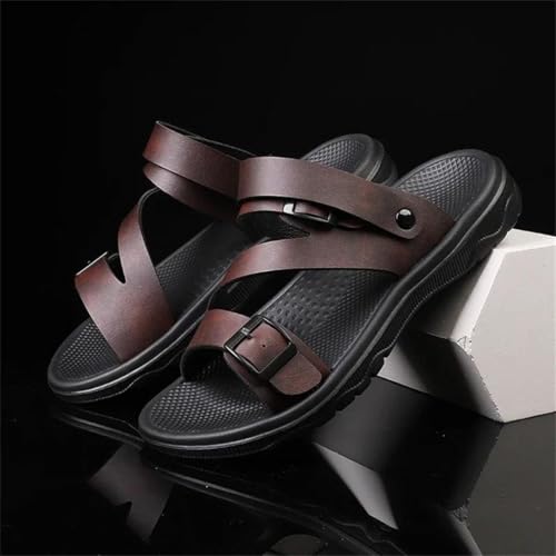 Men’S Outdoor Casual Sport Slippers Pu Leather Non-Slip Breathable Roman Gladiator Style Shoes With Buckle Strap2