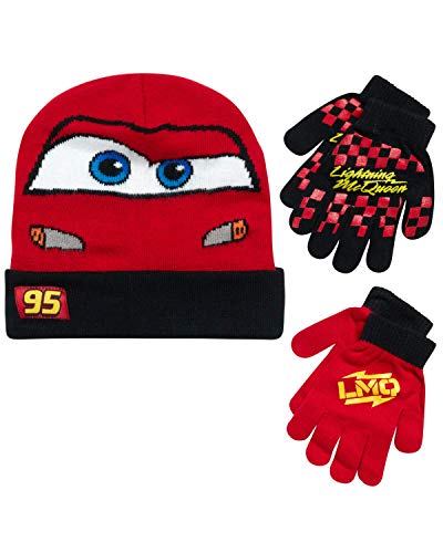 Image of Disney Cars Lightning McQueen Winter Hat 2 Pair Mittens or Gloves (Toddler /Little Boys)