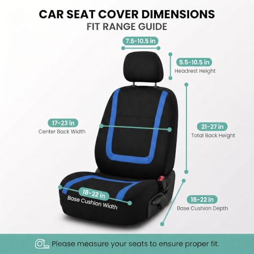 Image of FH Group Car Seat Covers Front Set in Cloth -Car Seat Covers for Low Back Car Seats with Removable Headrest,Universal Fit,Automotive Seat Covers,Washable Car Seat Cover for SUV,Sedan,Van Blue