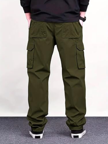 Image of MiraMichi Men's Relaxed Fit Solid Pattern Cotton Cargo Pant with 6 Pocket Button Down Closure Type and Standard Length | Six Pockets Cargos Pant's |Bonkers Joggers for Men