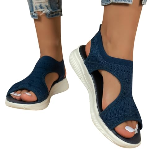 Zapatillas Mujer Verano, Sandalias Ortopedicas Mujer Verano Zapatillas Casa Ligero Casual Zapatos Deportivas con Punta Abierta Sandalia de Punto para Caminar Senderismo, Blue, 39