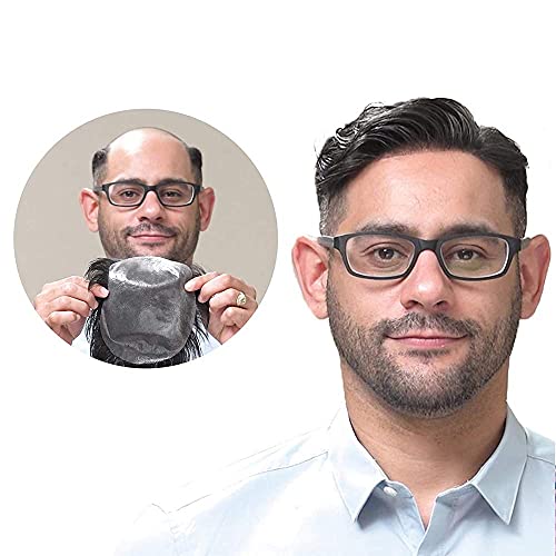 Image of 0.06 mm Transparent Poly Skin Base Hair System | Realistic Scalp Hair Patch | 100% Human Hair Wig | Silky, Soft and Lightweight Toupee | Size: 7x5, Natural Black