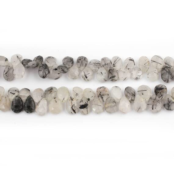 Perles de quartz rutilé noir en goutte LKBEADS | Idéal pour boucles d'oreilles