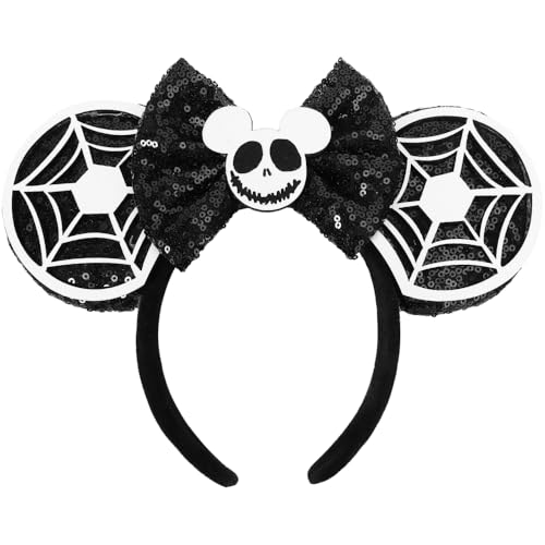 UNSPAZ Halloween Ears, Skeleton Mouse Ears Headband for Women, Kids & Girls, Black