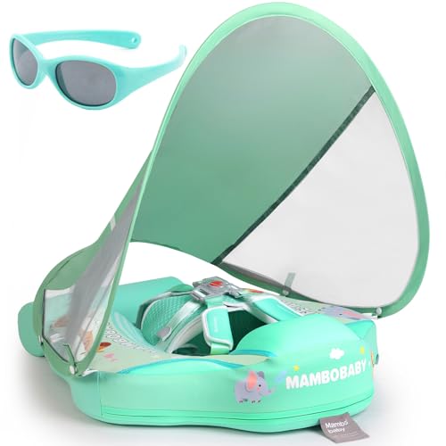 Image of Mambobaby Float with Canopy and Tail New Upgraded Non-Inflatable Baby Pool Float Mambo Float Swim Trainer Solid Infant Swim Float Adjustable Pearl Foam Baby Swim Ring