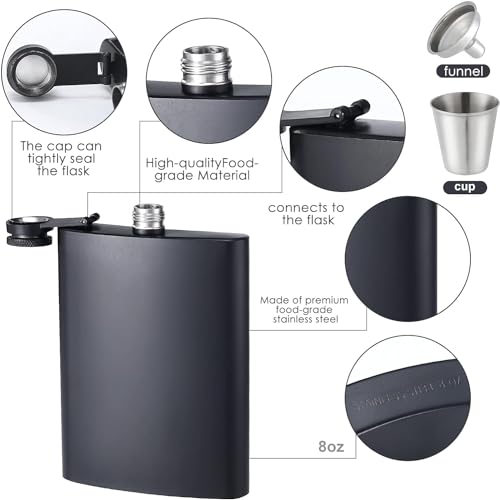Image of Store2508 Stainless Steel Hip Flask with Funnel & Shot Glass Matte Finish, 8 Oz (236ml) (Black 2 Sets)