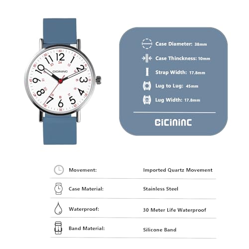 Image of Watch with Second Hand Nursing for Women, Analog Watches for Nurses, 12 /24 Hour Military Time, Easy Read Dial, Colorful Silicone Band