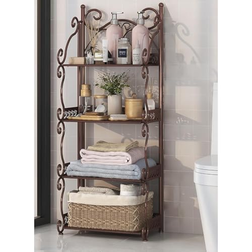 Sailozai 鉄製バスルーム多層収納ラック床置きトイレ洗面台ラックキッチン折りたたみ式収納ラック (ブロンズ,4層)