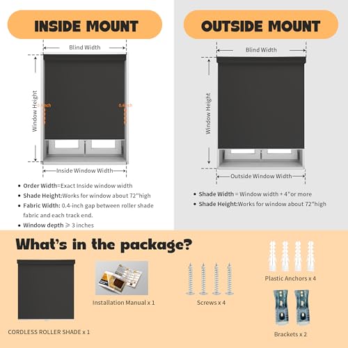 Image of Niche Blinds Cordless Blackout Roller Shades with Valance,Black,33 inch Wx72 H