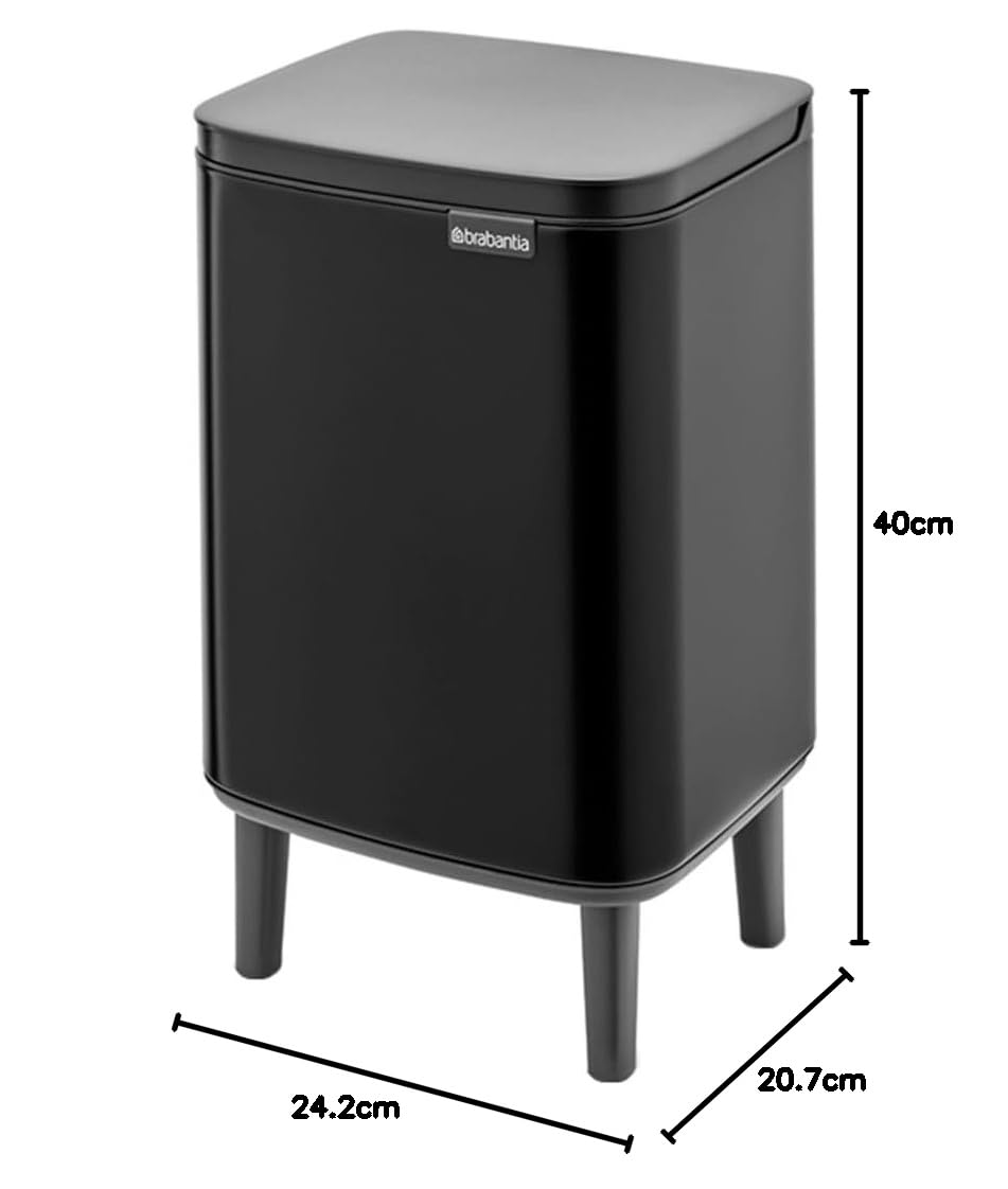 Brabantia Bo Waste Bin Hi Pattumiera 7L con Coperchio a Chiusura Ammortizzata, Secchio Interno Rimovibile e Maniglia per il Trasporto, ottimo per Bagno, Camera da Letto e Ufficio, Matt Black