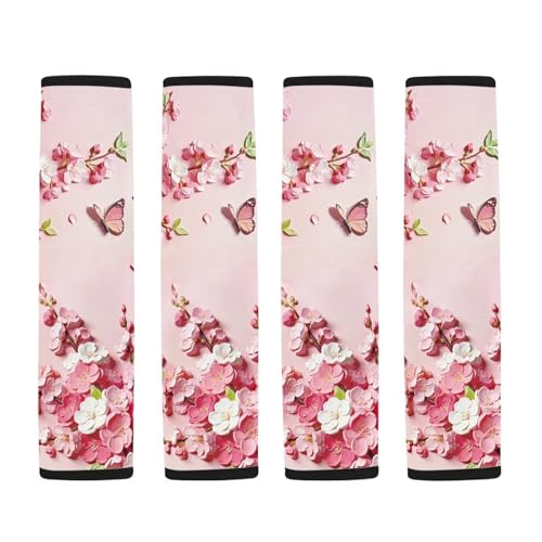 Image of AFPANQZ Auto Seat Belt Covers for Adults Children 2 Pack Safety Seatbelt Pad Cushion Kit Butterfly Peach Blossom Universal Daiper Bag Backpack Shoulder Straps Pads Comfortable Universal