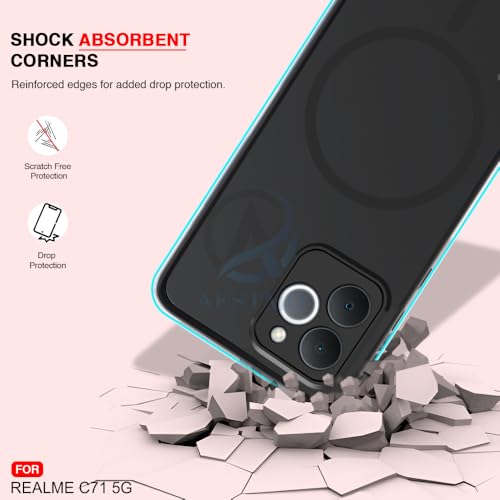 Image of AESTMO Realme C71 Back Cover | 360 Protection | Matte Frosted Hard Back Translucent | Compatible with MagSafe Accessories for Realme C71 (MagSafe Matte Hard Black Bumber)