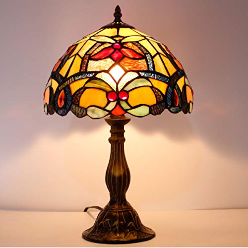 Image of WERFACTORY Tiffany Table Lamp Orange Stained Glass Desk Bedside Light